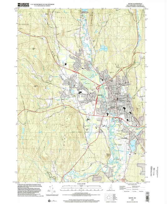 Classic USGS Keene New Hampshire 7.5'x7.5' Topo Map Image