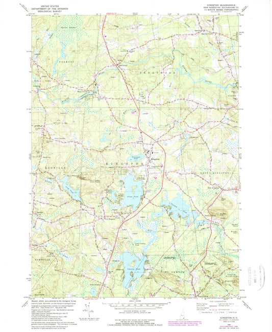 Classic USGS Kingston New Hampshire 7.5'x7.5' Topo Map Image