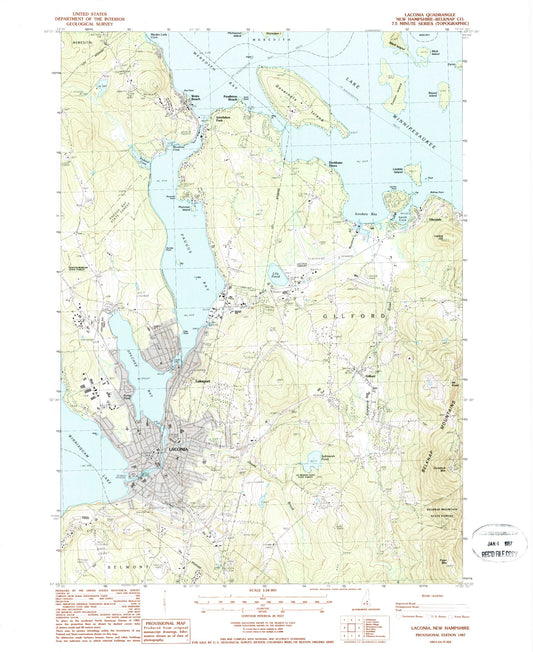 Classic USGS Laconia New Hampshire 7.5'x7.5' Topo Map Image