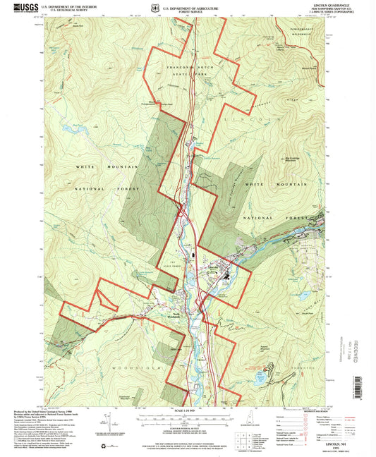Classic USGS Lincoln New Hampshire 7.5'x7.5' Topo Map Image