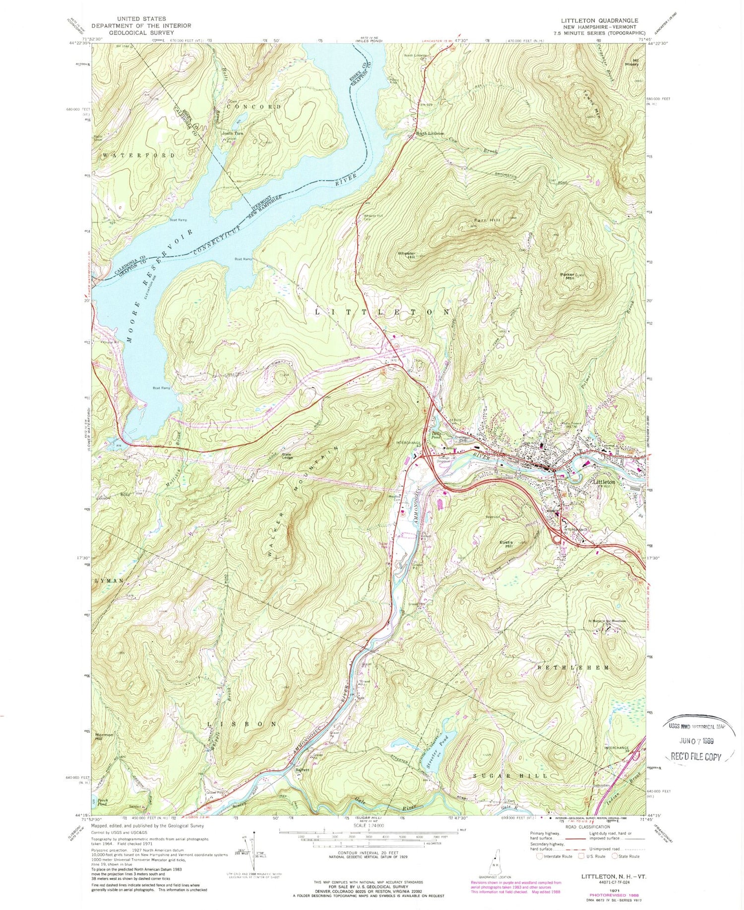 Classic USGS Littleton New Hampshire 7.5'x7.5' Topo Map Image