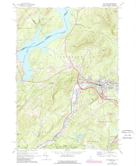 Classic USGS Littleton New Hampshire 7.5'x7.5' Topo Map Image