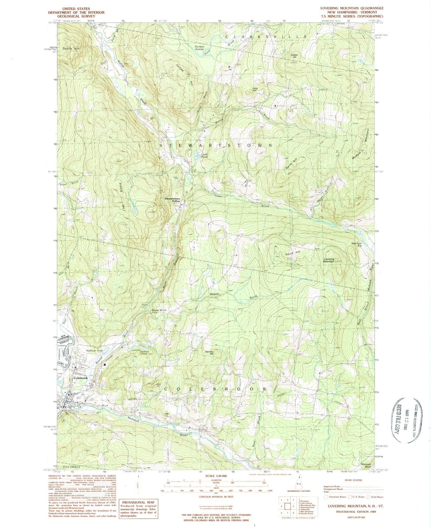 Classic USGS Lovering Mountain New Hampshire 7.5'x7.5' Topo Map Image