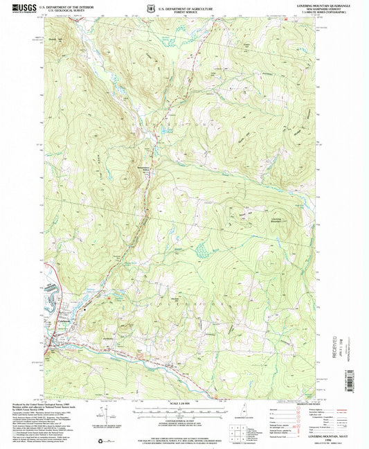 Classic USGS Lovering Mountain New Hampshire 7.5'x7.5' Topo Map Image