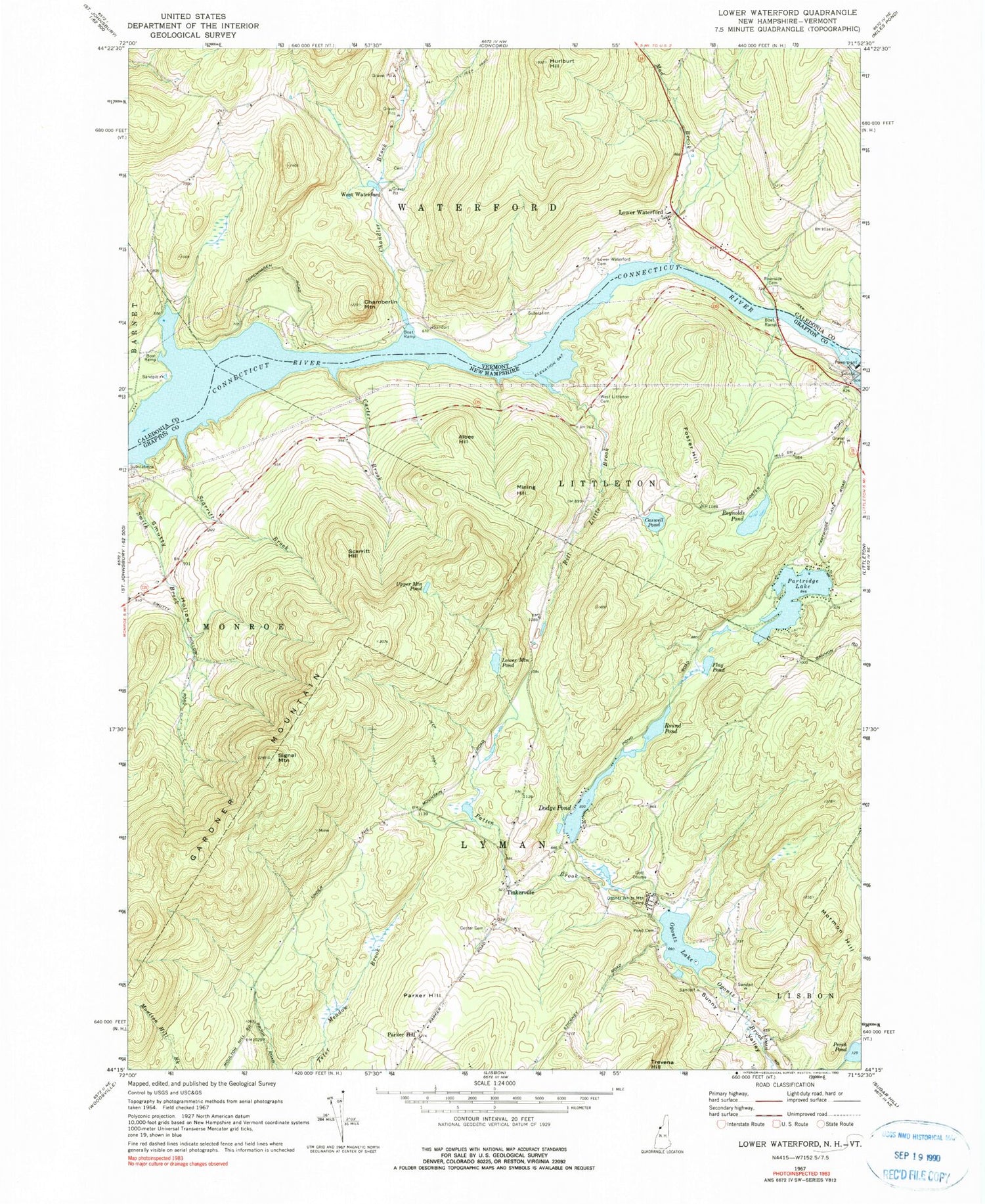 Classic USGS Lower Waterford Vermont 7.5'x7.5' Topo Map Image