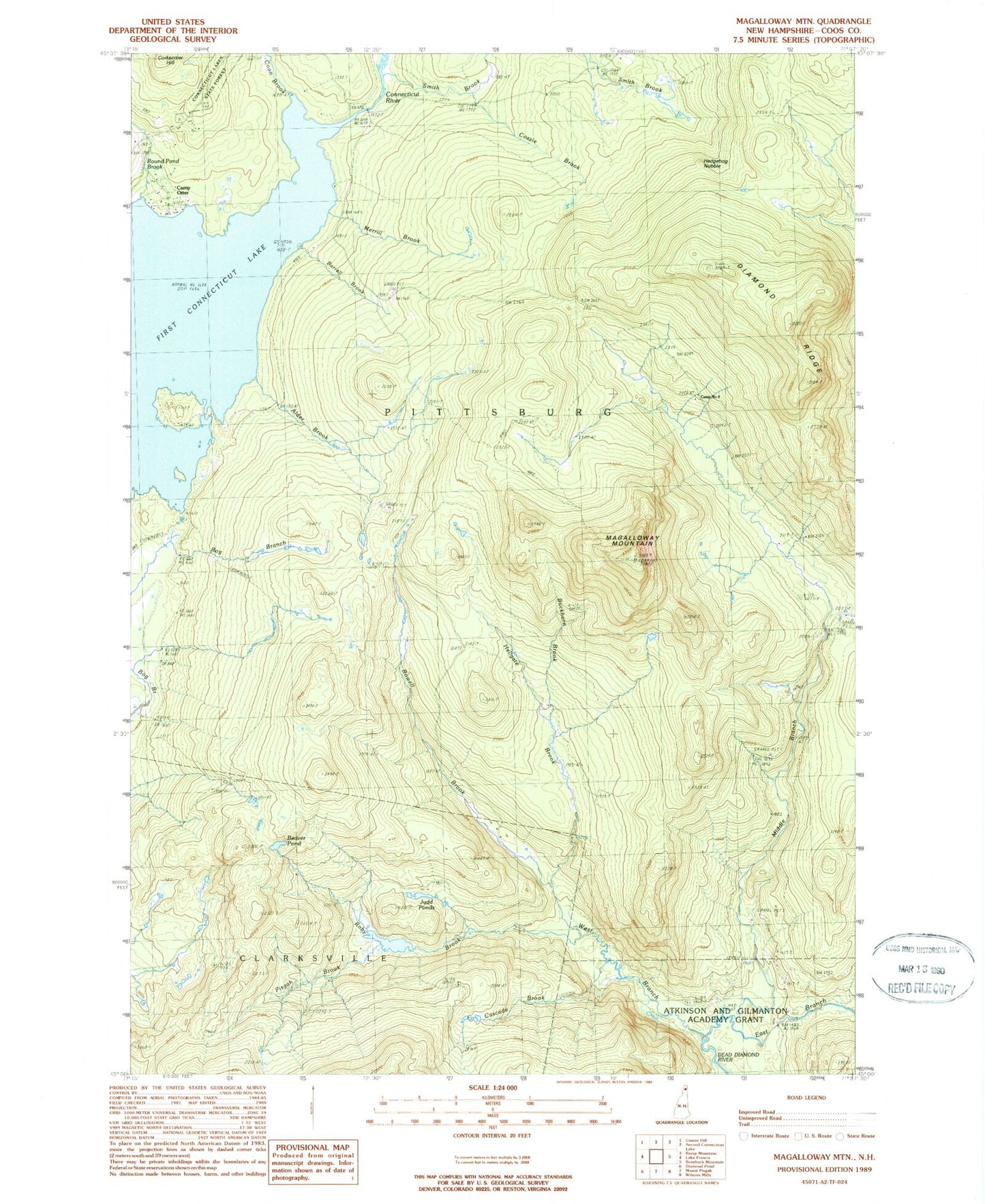 Classic USGS Magalloway Mountain New Hampshire 7.5'x7.5' Topo Map Image