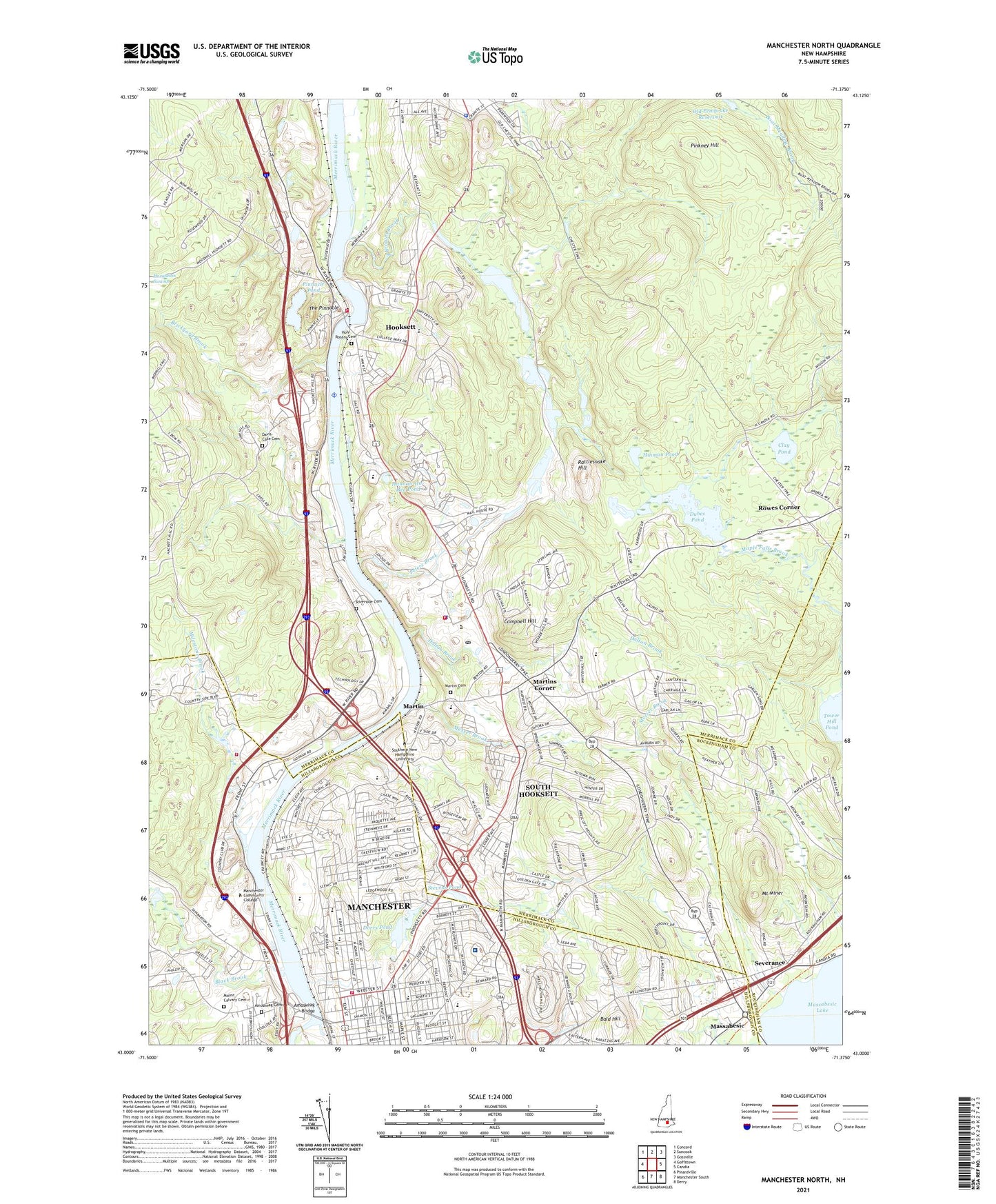 Manchester North New Hampshire US Topo Map Image