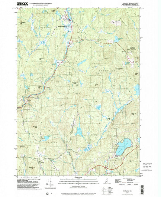 Classic USGS Marlow New Hampshire 7.5'x7.5' Topo Map Image
