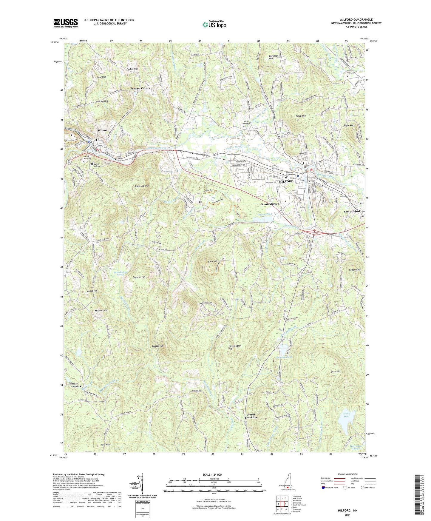 Milford New Hampshire US Topo Map Image