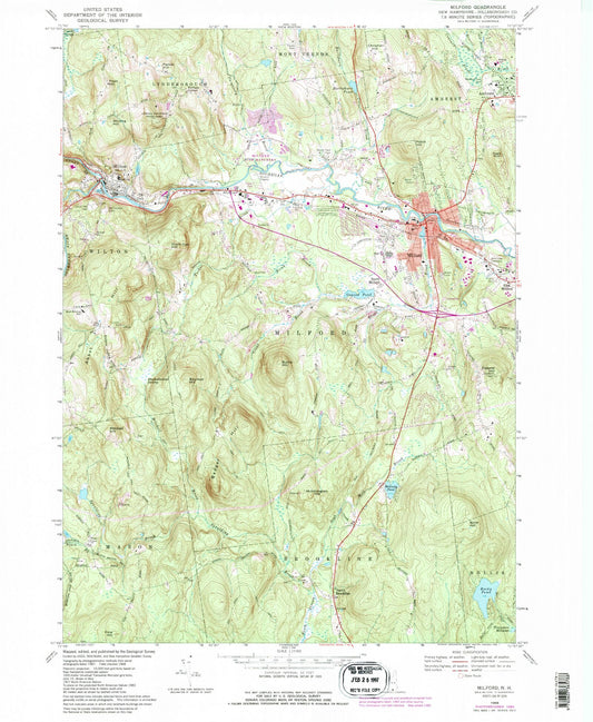 Classic USGS Milford New Hampshire 7.5'x7.5' Topo Map Image