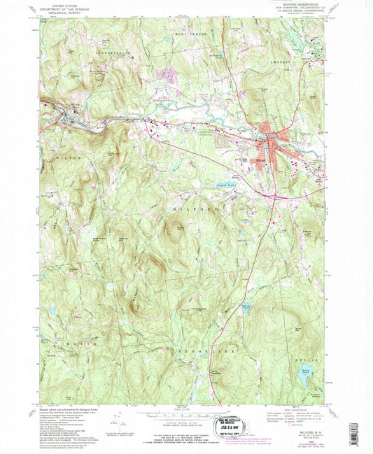 Classic USGS Milford New Hampshire 7.5'x7.5' Topo Map Image