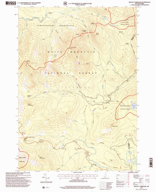 Classic USGS Mount Carrigain New Hampshire 7.5'x7.5' Topo Map Image