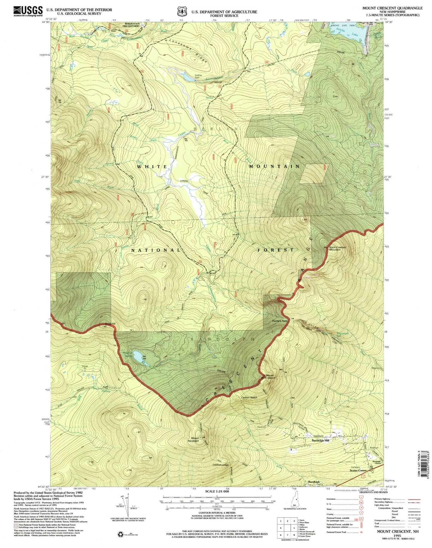 Classic USGS Mount Crescent New Hampshire 7.5'x7.5' Topo Map Image