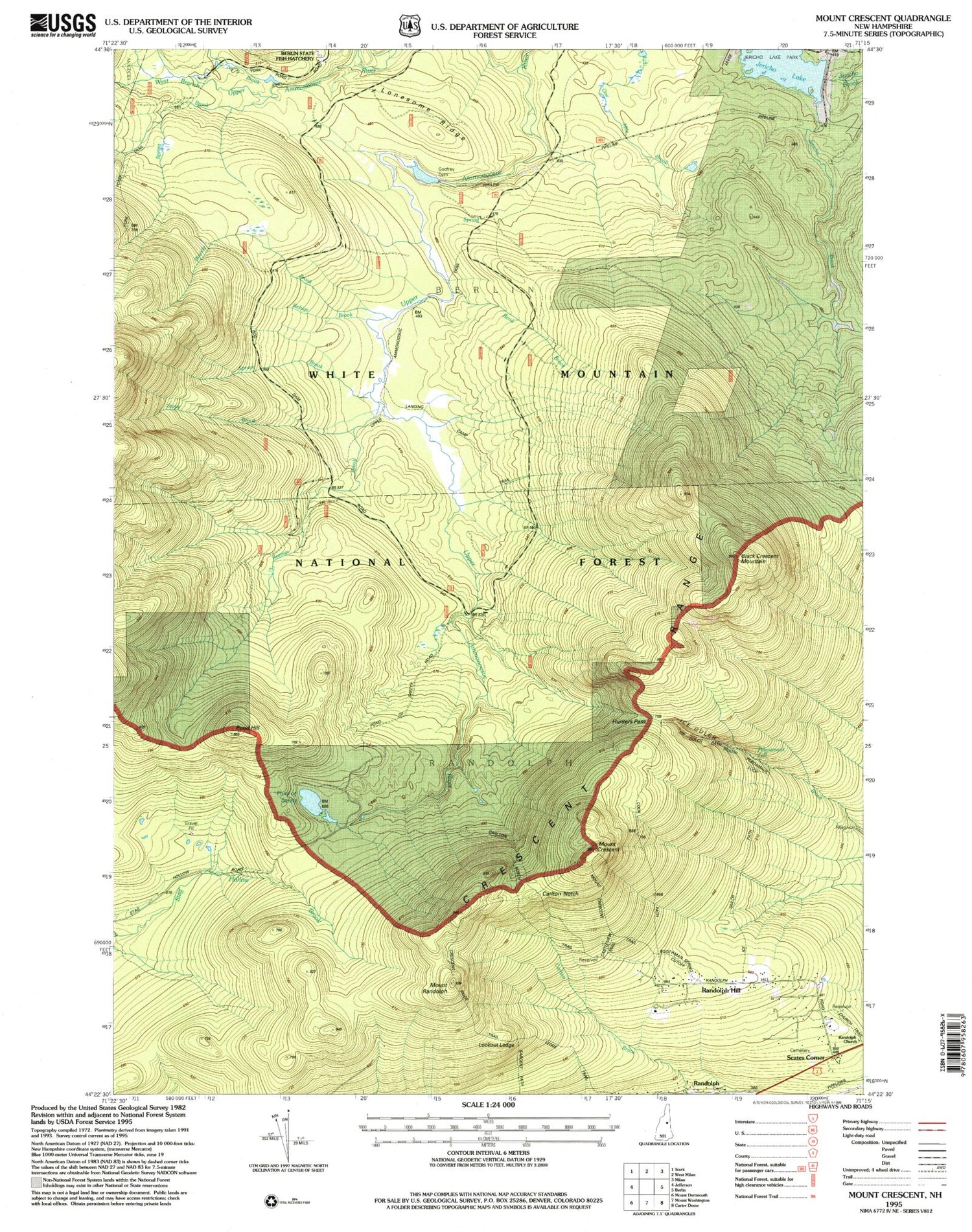 Classic USGS Mount Crescent New Hampshire 7.5'x7.5' Topo Map Image