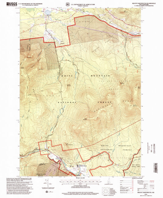 Classic USGS Mount Dartmouth New Hampshire 7.5'x7.5' Topo Map Image