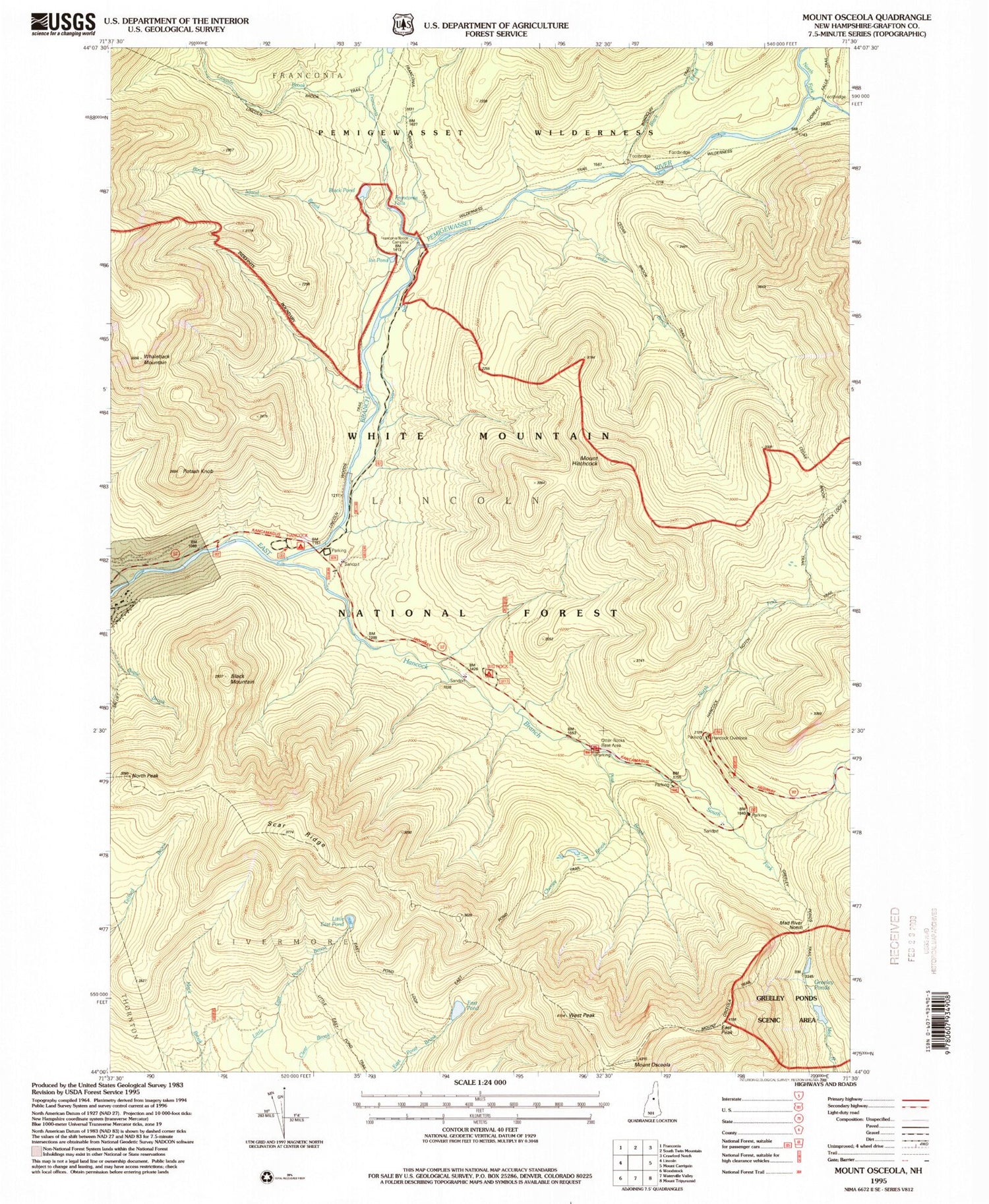 Classic USGS Mount Osceola New Hampshire 7.5'x7.5' Topo Map Image