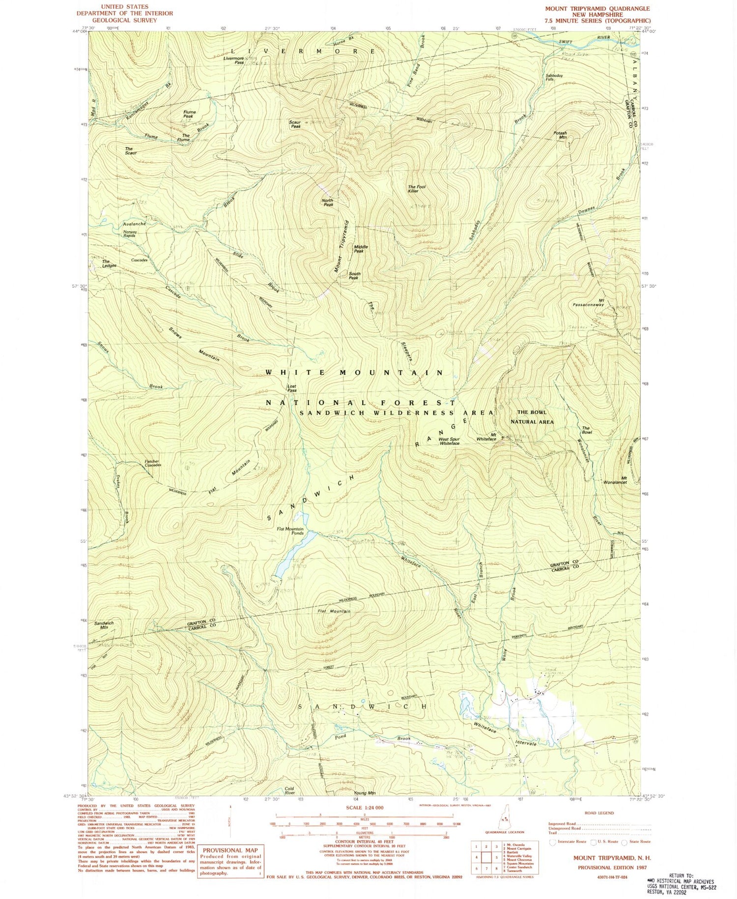 Classic USGS Mount Tripyramid New Hampshire 7.5'x7.5' Topo Map Image