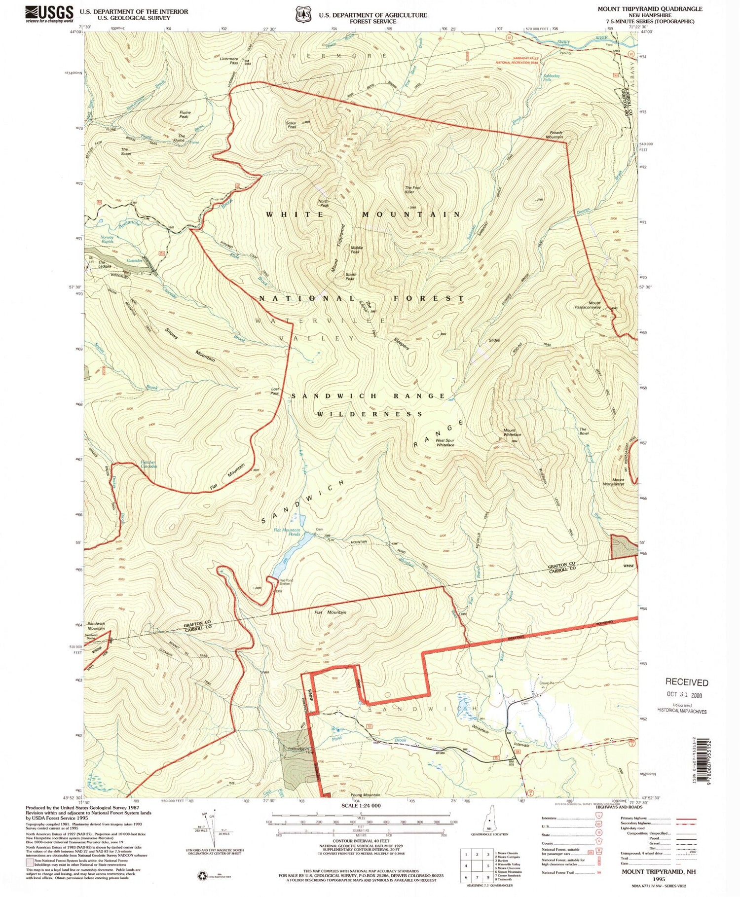 Classic USGS Mount Tripyramid New Hampshire 7.5'x7.5' Topo Map Image
