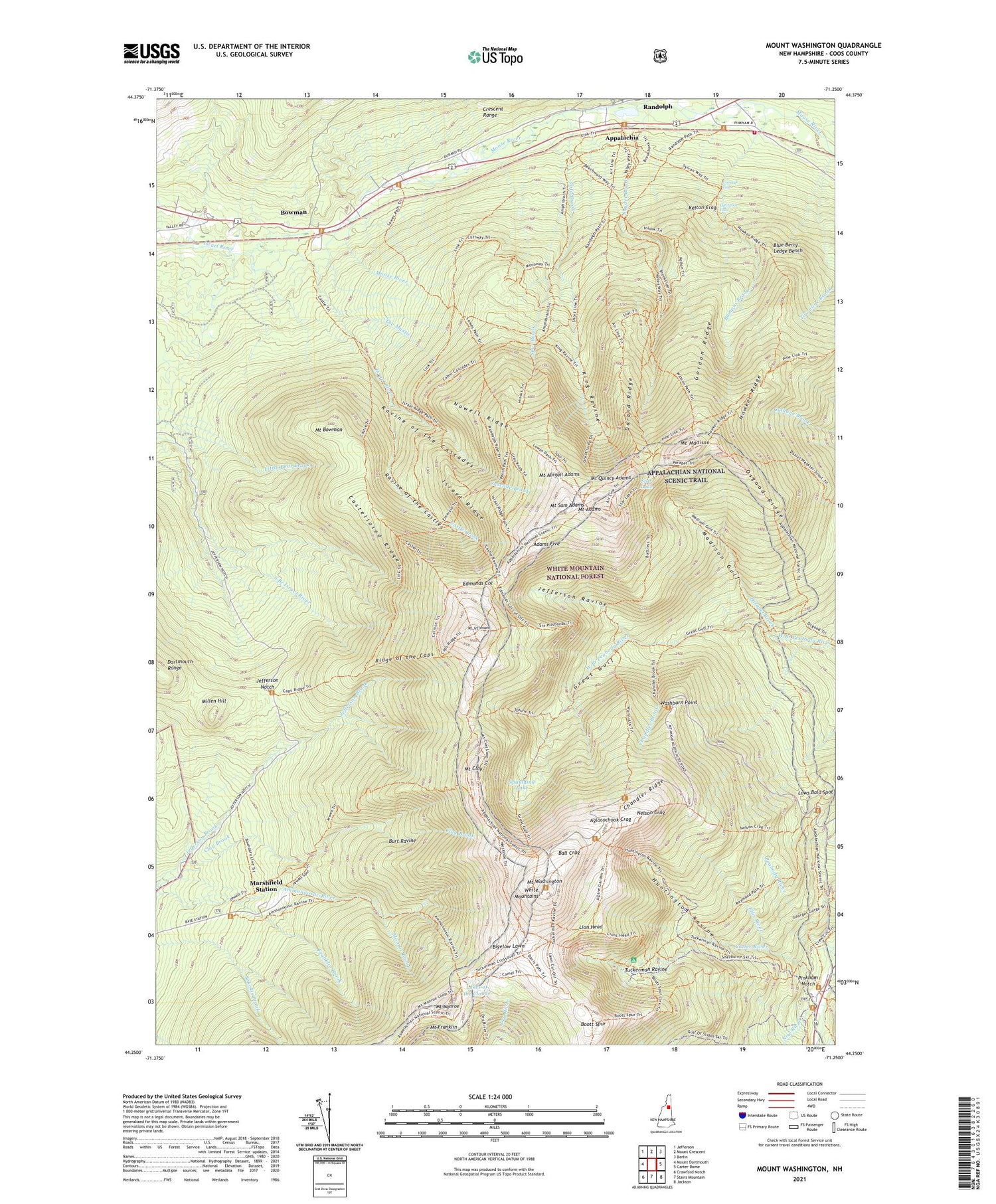 Mount Washington New Hampshire US Topo Map Image