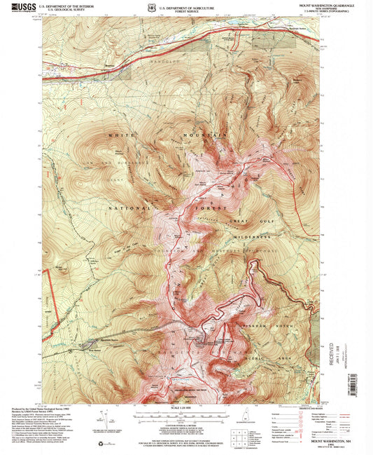 USGS Classic Mount Washington New Hampshire 7.5'x7.5' Topo Map Image