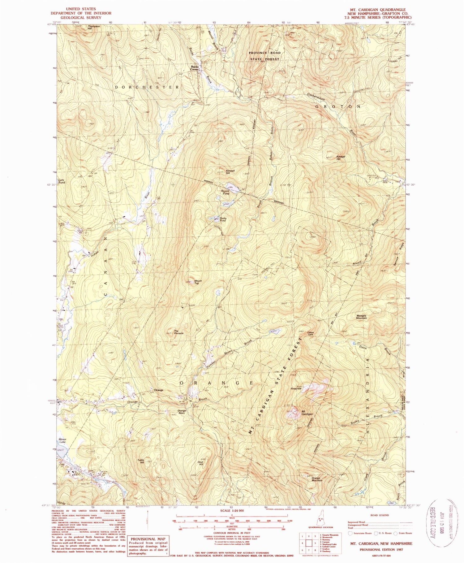 Classic USGS Mount Cardigan New Hampshire 7.5'x7.5' Topo Map Image