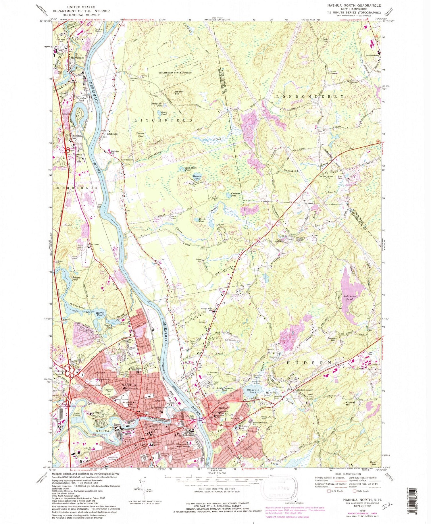 Classic USGS Nashua North New Hampshire 7.5'x7.5' Topo Map Image