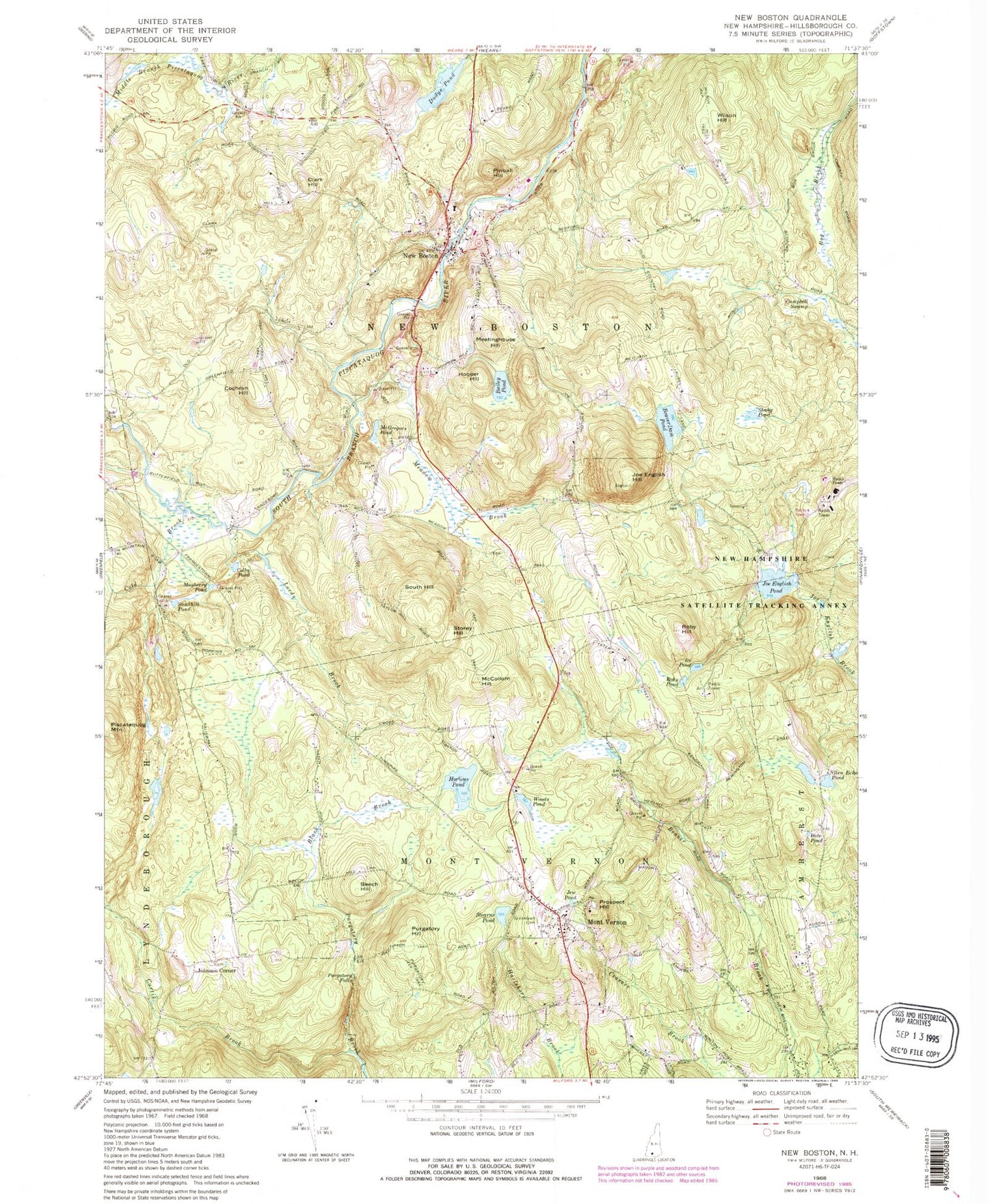 Classic USGS New Boston New Hampshire 7.5'x7.5' Topo Map Image
