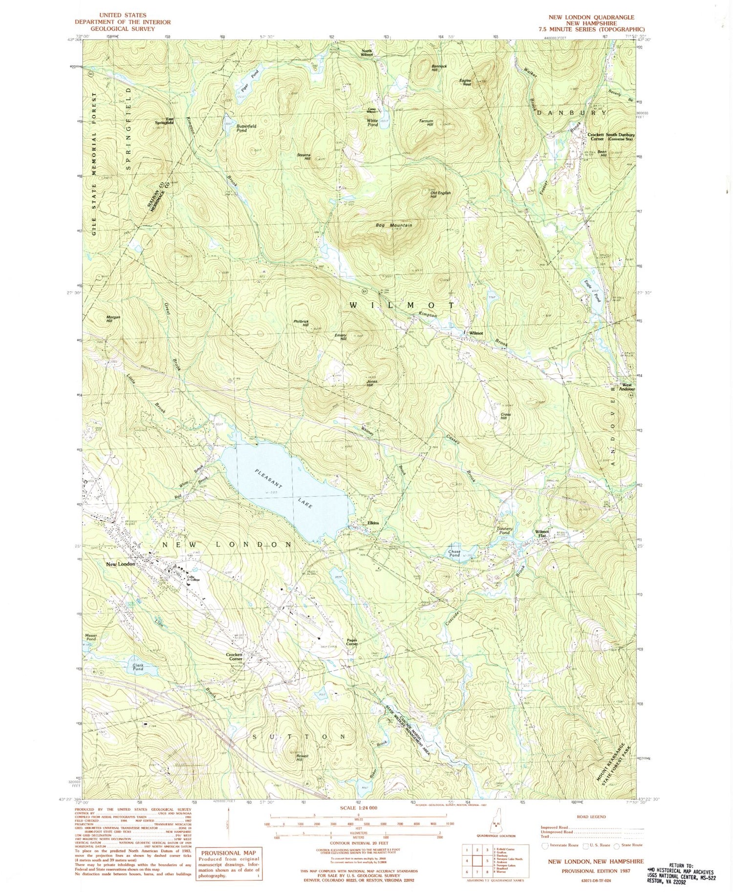 Classic USGS New London New Hampshire 7.5'x7.5' Topo Map Image