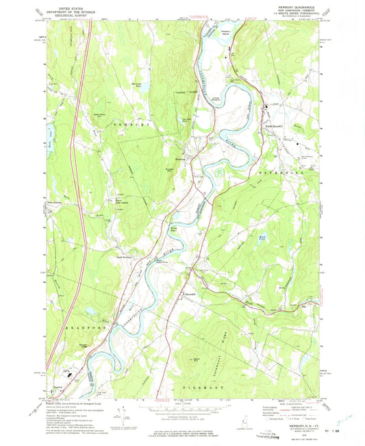 Classic USGS Newbury Vermont 7.5'x7.5' Topo Map Image