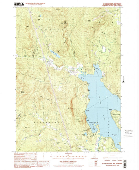 Classic USGS Newfound Lake New Hampshire 7.5'x7.5' Topo Map Image