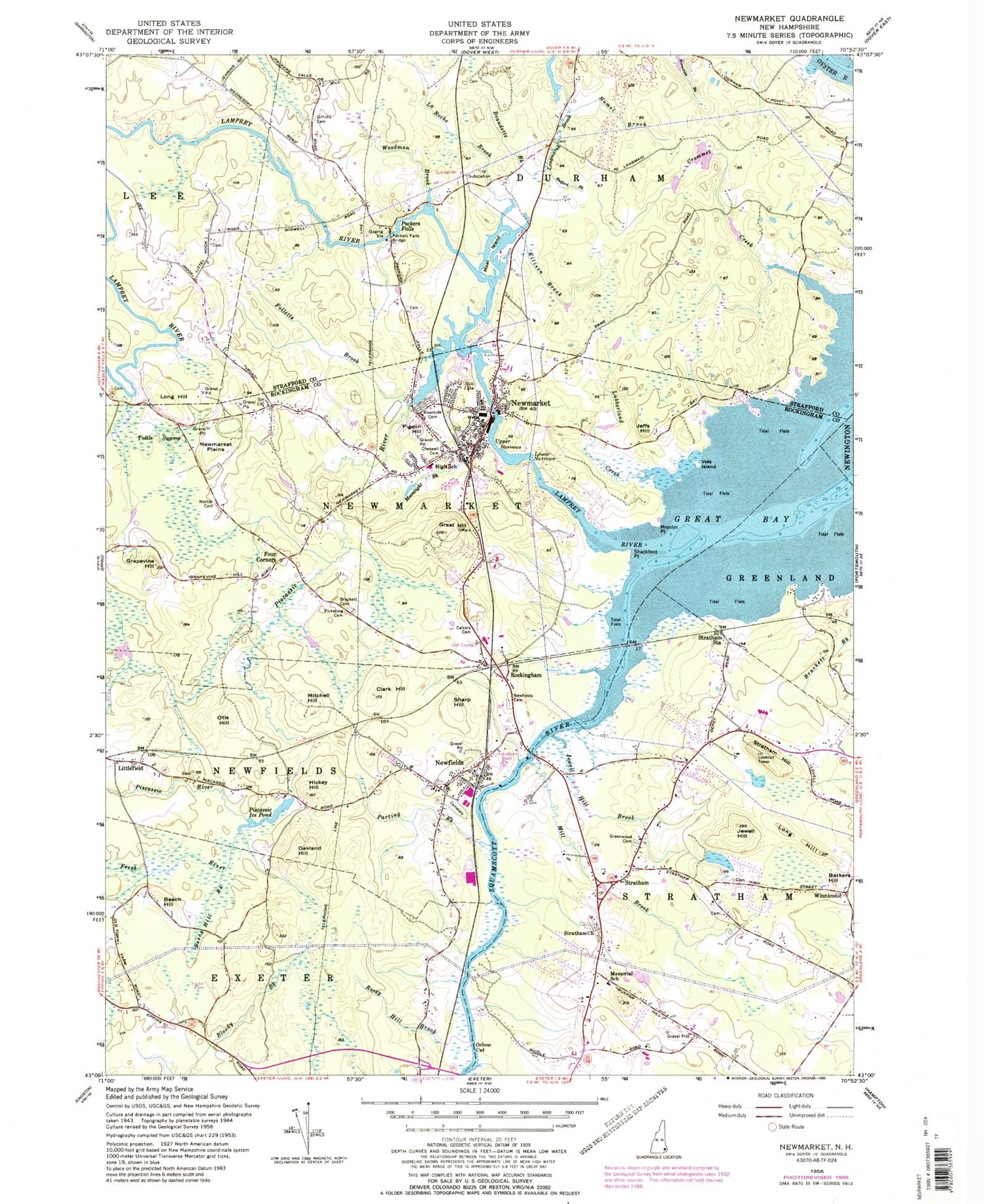 Classic USGS Newmarket New Hampshire 7.5'x7.5' Topo Map Image