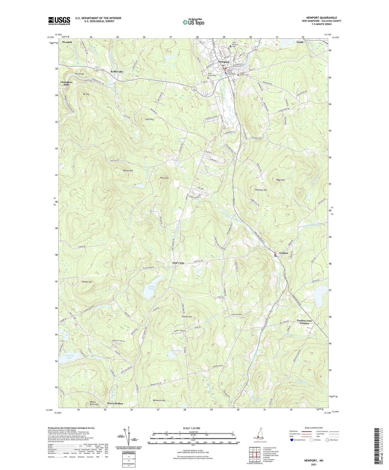 Newport New Hampshire US Topo Map Image