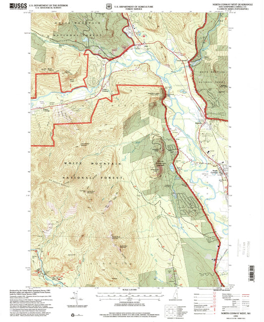 Classic USGS North Conway West New Hampshire 7.5'x7.5' Topo Map Image