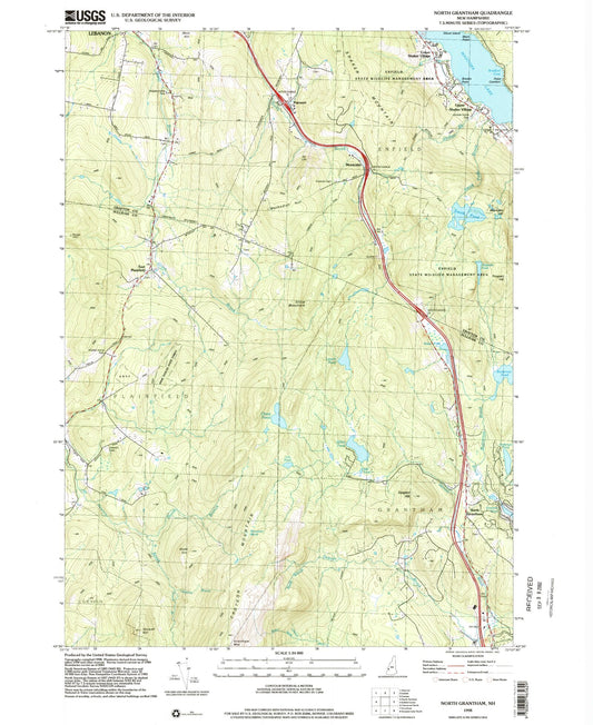 Classic USGS North Grantham New Hampshire 7.5'x7.5' Topo Map Image