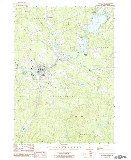 Classic USGS Northfield New Hampshire 7.5'x7.5' Topo Map Image