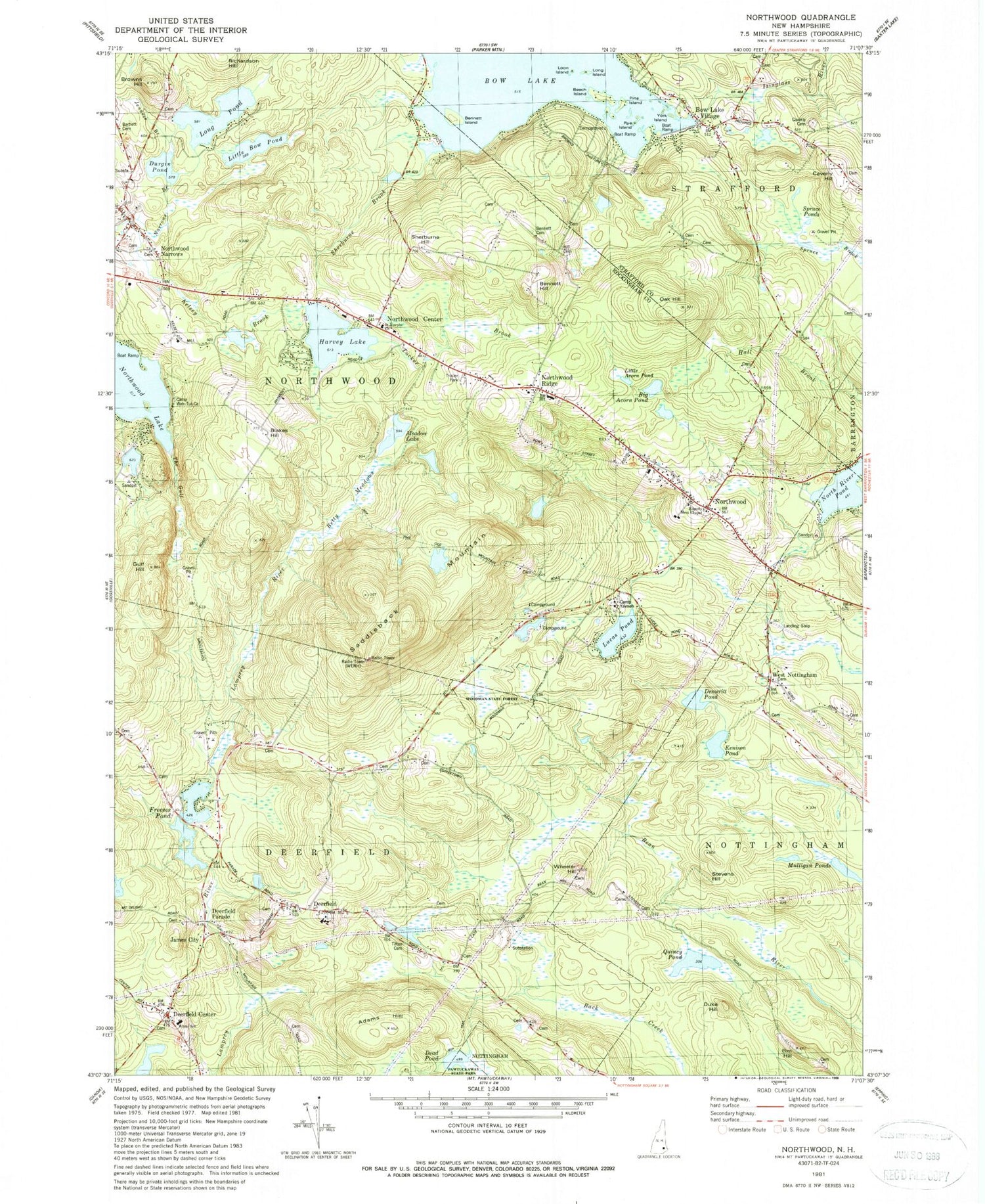 Classic USGS Northwood New Hampshire 7.5'x7.5' Topo Map Image