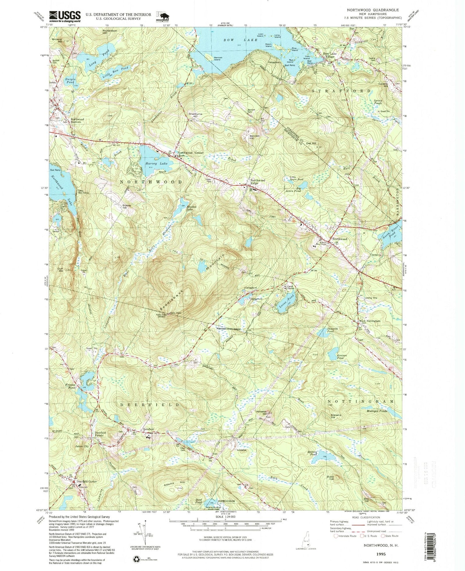 Classic USGS Northwood New Hampshire 7.5'x7.5' Topo Map Image