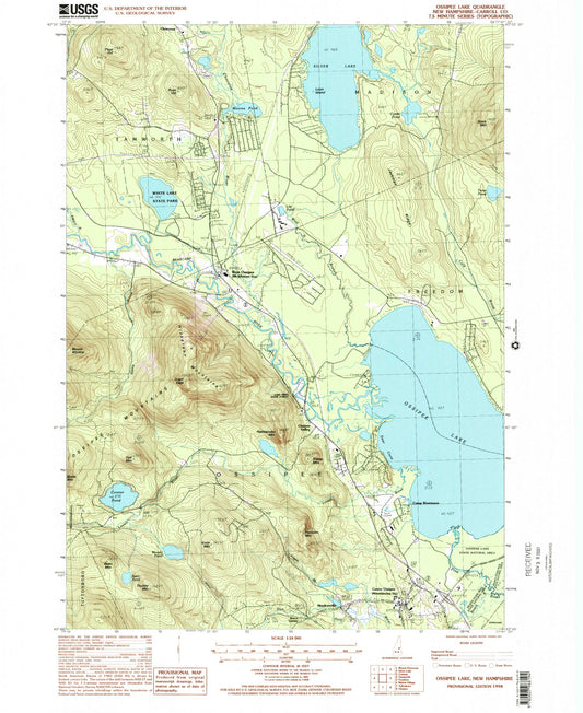 Classic USGS Ossipee Lake New Hampshire 7.5'x7.5' Topo Map Image