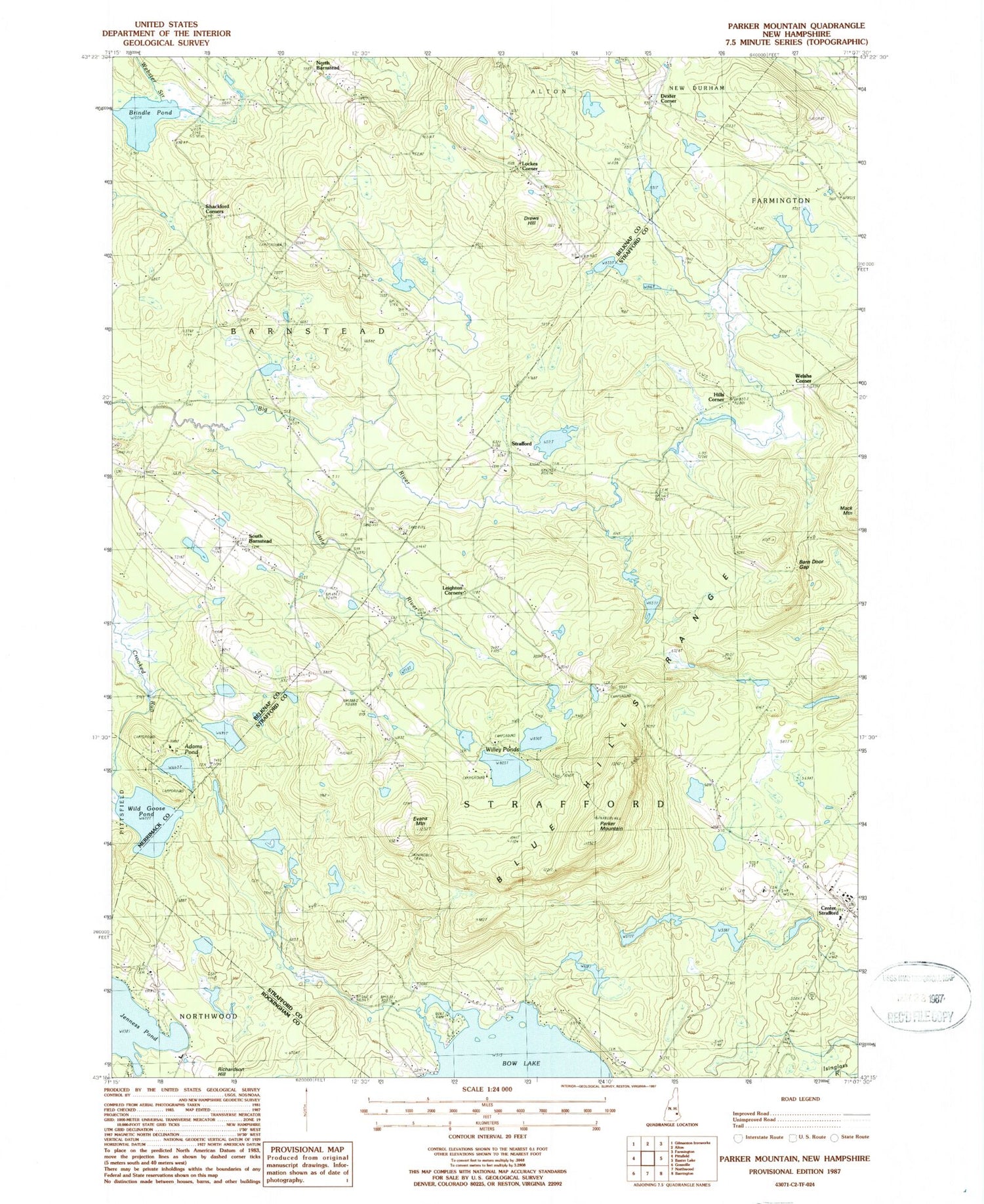 Classic USGS Parker Mountain New Hampshire 7.5'x7.5' Topo Map Image