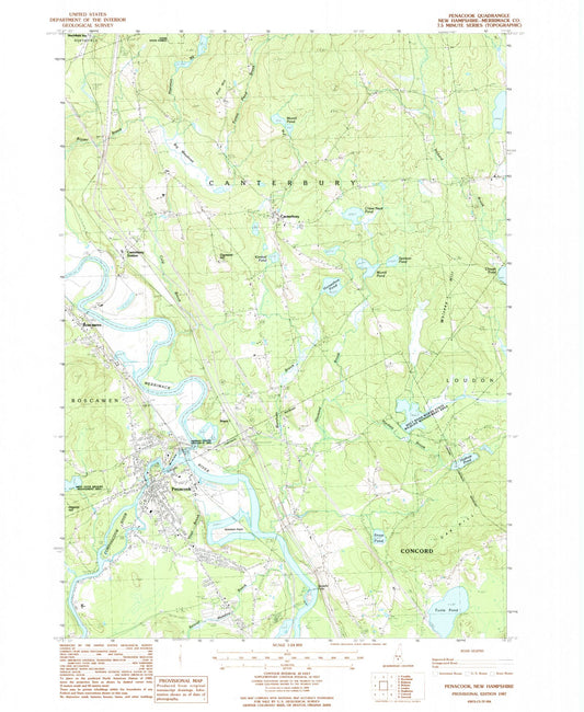 Classic USGS Penacook New Hampshire 7.5'x7.5' Topo Map Image