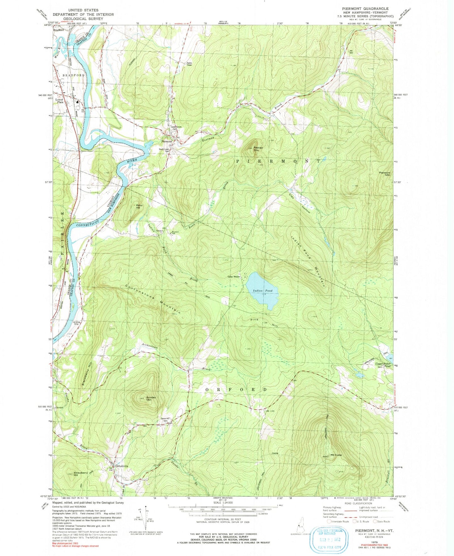 Classic USGS Piermont New Hampshire 7.5'x7.5' Topo Map Image
