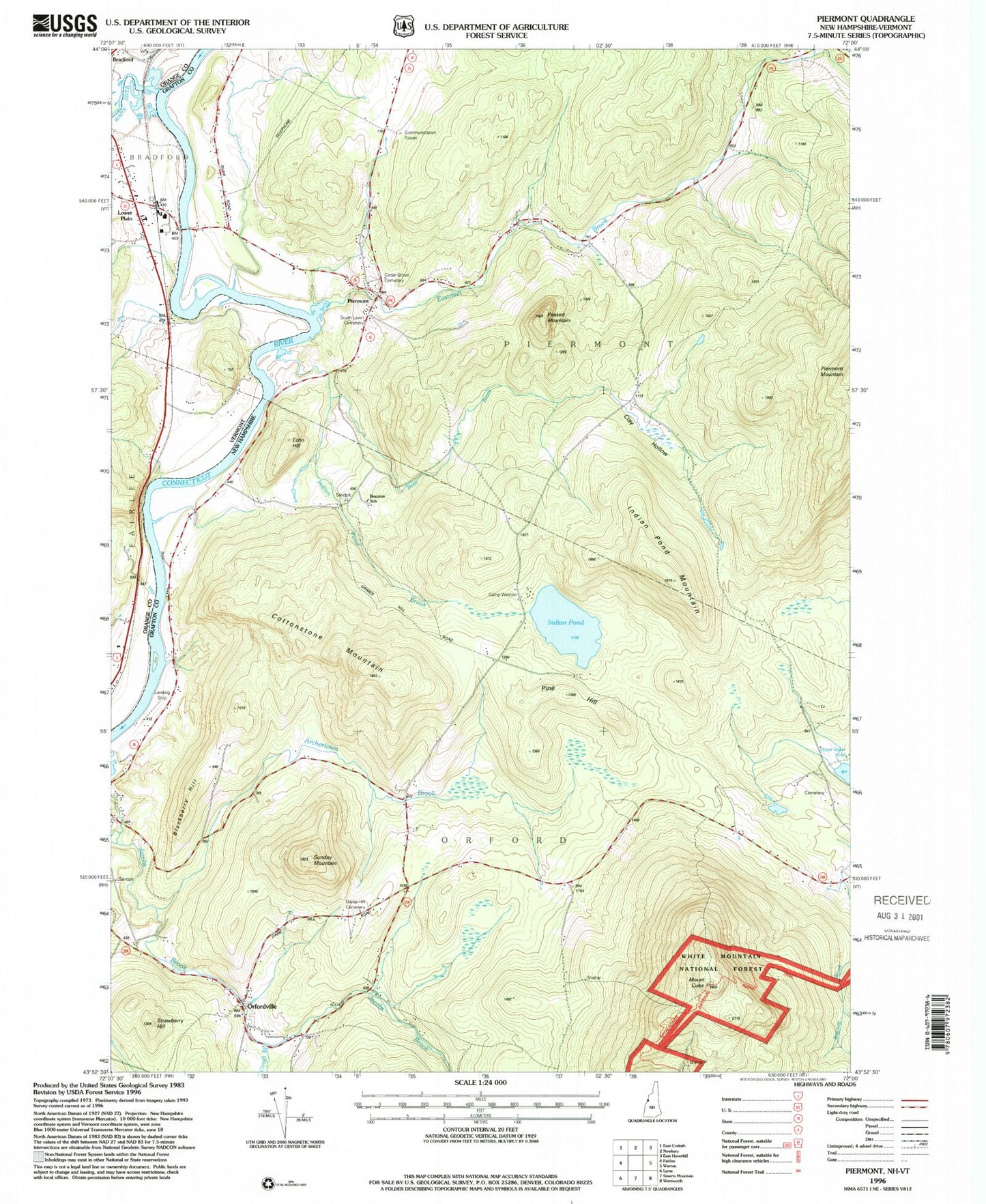 Classic USGS Piermont New Hampshire 7.5'x7.5' Topo Map Image