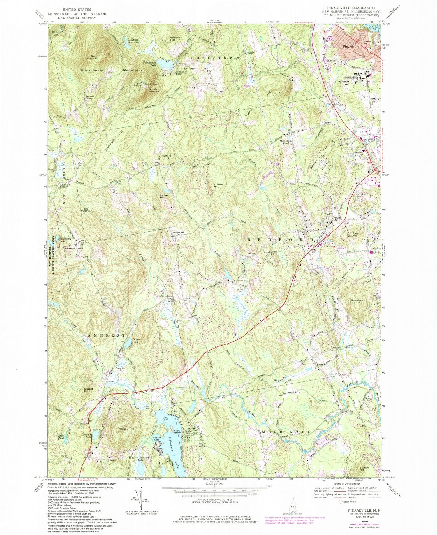 Classic USGS Pinardville New Hampshire 7.5'x7.5' Topo Map Image