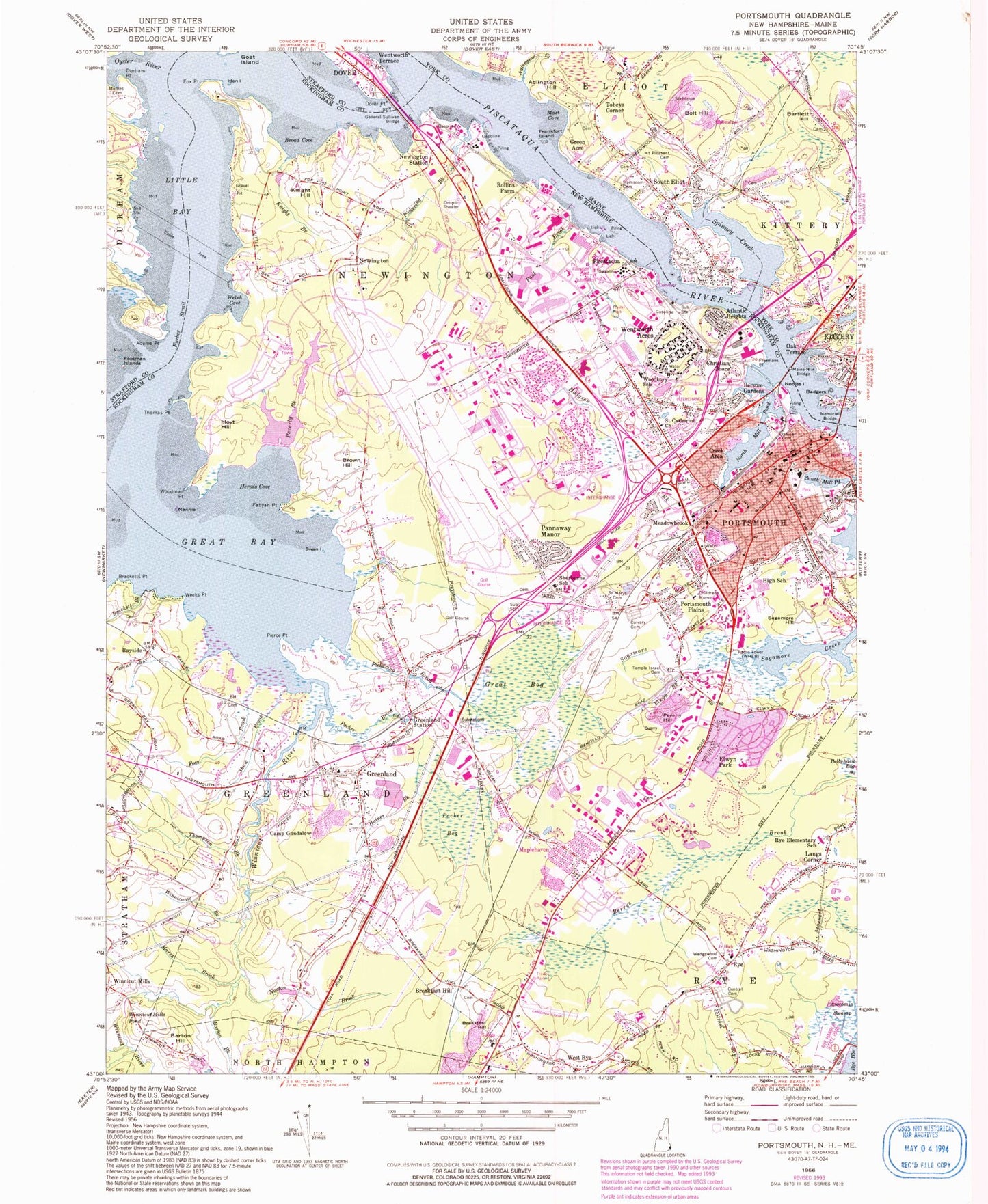Classic USGS Portsmouth New Hampshire 7.5'x7.5' Topo Map Image