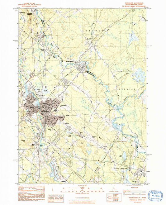 Classic USGS Rochester New Hampshire 7.5'x7.5' Topo Map Image