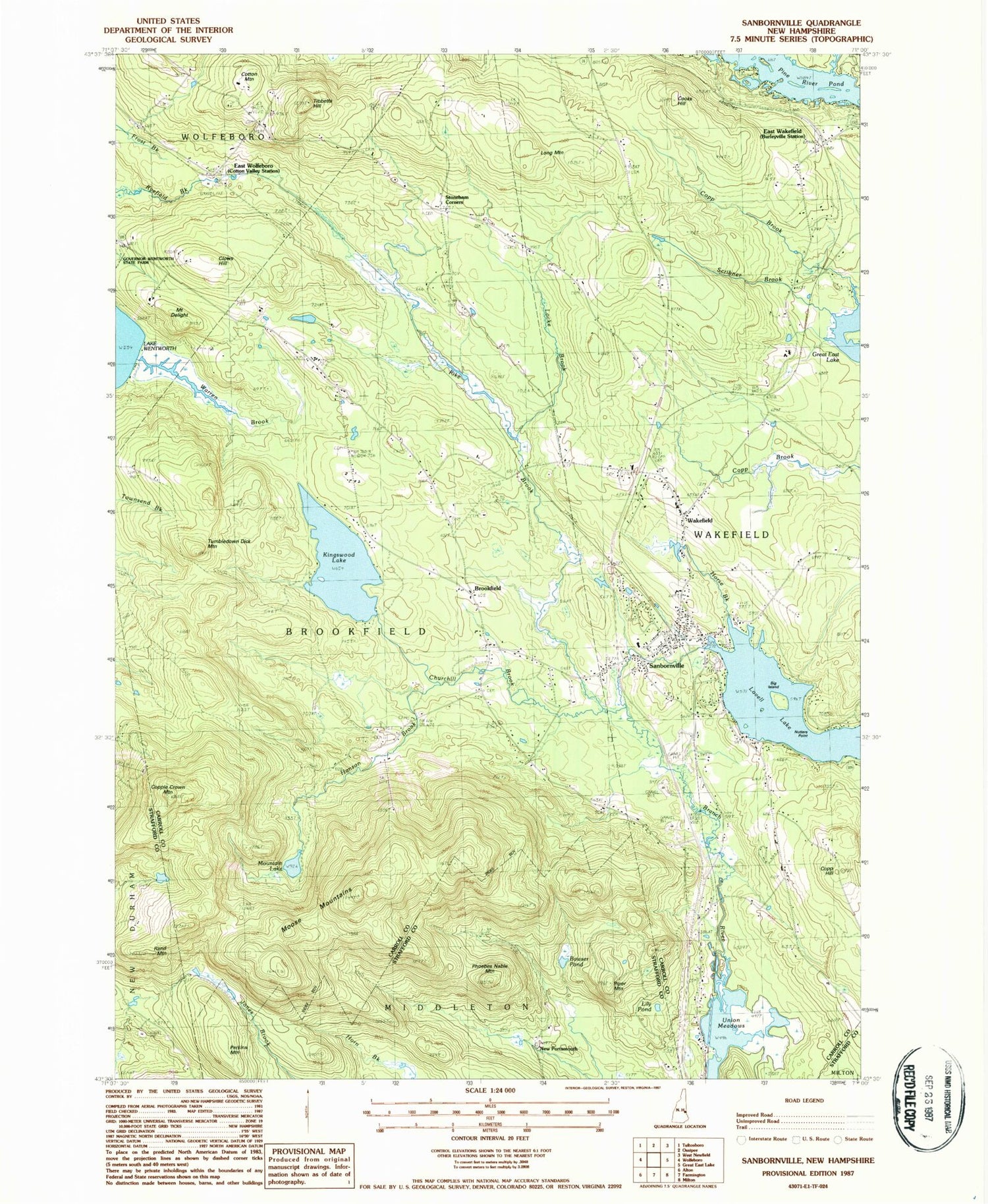 Classic USGS Sanbornville New Hampshire 7.5'x7.5' Topo Map Image