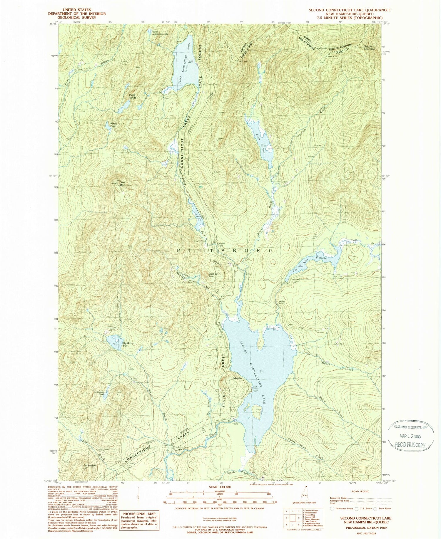 Classic USGS Second Connecticut Lake New Hampshire 7.5'x7.5' Topo Map Image