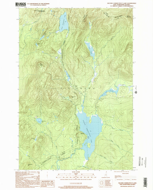 Classic USGS Second Connecticut Lake New Hampshire 7.5'x7.5' Topo Map Image