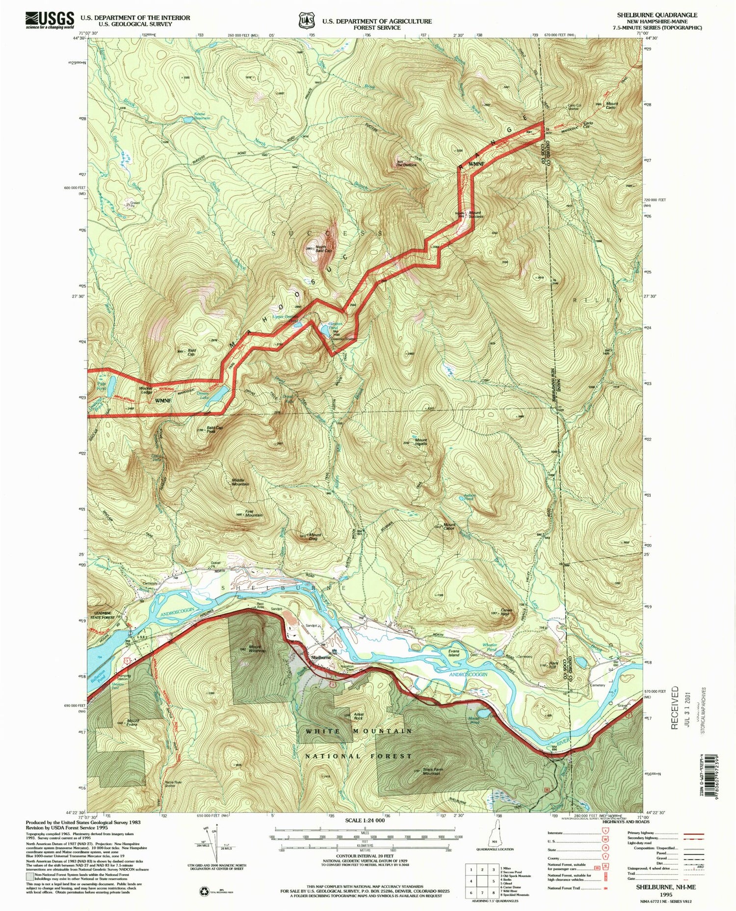 Classic USGS Shelburne New Hampshire 7.5'x7.5' Topo Map Image
