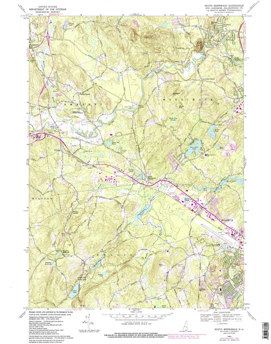 Classic USGS South Merrimack New Hampshire 7.5'x7.5' Topo Map Image